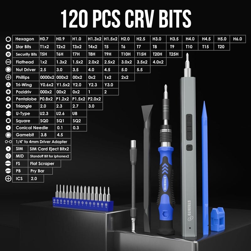 STREBITO Electric Screwdriver, 144-in-1 Precision Screwdriver Set, 120 Magnetic Bits, Organized Storage and Portability, Small Tool Kit for Electronics, PC, Computer and Laptop - Image 3